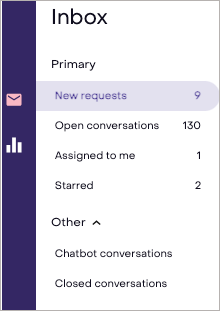 Example Heyday Inbox navigation showing the conversation types.